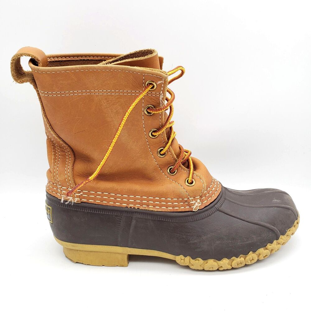 L.L.Bean Duck Boots Waterproof Brown Black Leather Rubber Lace-Up Unisex Kids 4